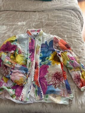 Sheer Floral Button-Front Blouse in Multicolor